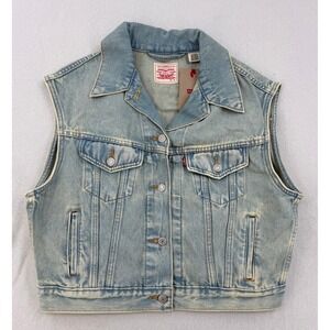 Levis Denim Vest Womens Size M, Light Wash Blue Trucker Sleeveless Jacket